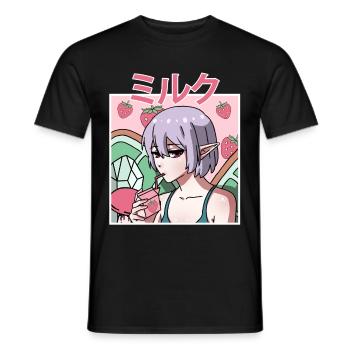 Fairycore Aesthetic Fee trinkt Erdbeermilch - Männer T-Shirt - Schwarz - Vorne - AI Model Male 178 light (178cm)