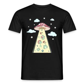 Cottagecore Aesthetic Alien UFO Kidnapping Frog - Men's T-Shirt - black - Front - AI Model Male 178 light (178cm)