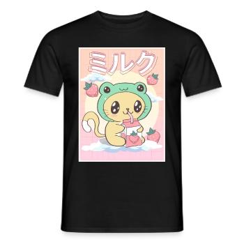 Japanese Aesthetic Kawaii Cat Frog Strawberry Milk - Men's T-Shirt - black - Front - AI Model Male 178 light (178cm)