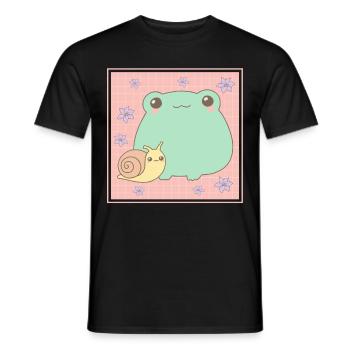 Cottagecore Aesthetic Kawaii Frog Snail Gesch - Men's T-Shirt - black - Front - AI Model Male 178 light (178cm)