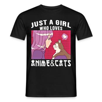 Juste une fille qui aime Anime et Cats Anime Merch - T-shirt homme - noir - Devant - AI Model Male 178 light (178cm)