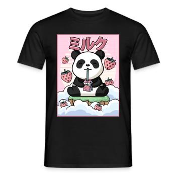 Japanese Aesthetic Kawaii Panda Bär Erdbeermilch G - Männer T-Shirt - Schwarz - Vorne - AI Model Male 178 light (178cm)