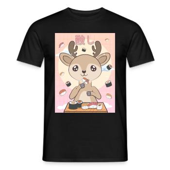 Japanese Aesthetic Cute Kawaii Hirsche Sushi Gesch - Männer T-Shirt - Schwarz - Vorne - AI Model Male 178 light (178cm)