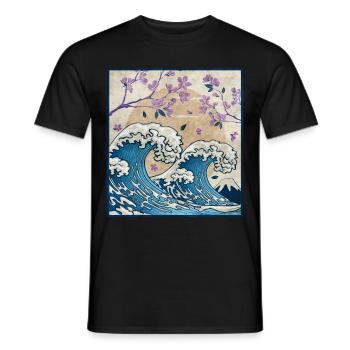 Esthétique japonaise Kanagawa Wave Cherry Blossom Ge - T-shirt homme - noir - Devant - AI Model Male 178 light (178cm)