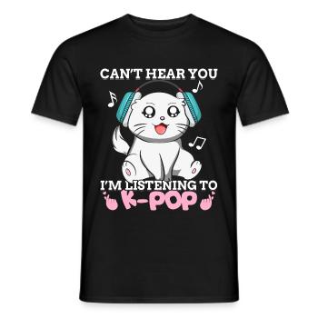 Kpop Kawaii Cat J’écoute de la musique K-pop Ges - T-shirt homme - noir - Devant - AI Model Male 178 light (178cm)