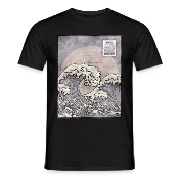 Esthétique japonaise Kanagawa Wave timbre-poste G - T-shirt homme - noir - Devant - AI Model Male 178 light (178cm)