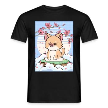 Esthétique japonaise Kawaii Chat Cherry Blossom Gesche - T-shirt homme - noir - Devant - AI Model Male 178 light (178cm)