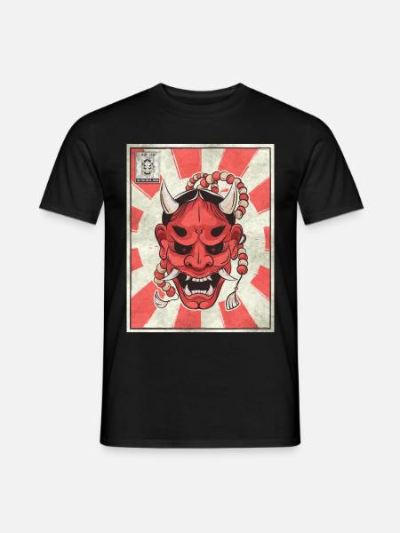 Japansk æstetisk dæmon oni maske frimærke - Mænd T-shirt - sort