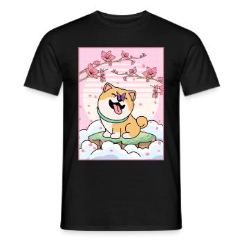 Esthétique japonaise Mignon Shiba Inu Cherry Blossom Gesc - T-shirt homme - noir - Devant - AI Model Male 178 light (178cm)