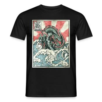 Dragon Kanagawa Wave Stamp Japanese Aesthetic - Men's T-Shirt - black - Front - AI Model Male 178 light (178cm)
