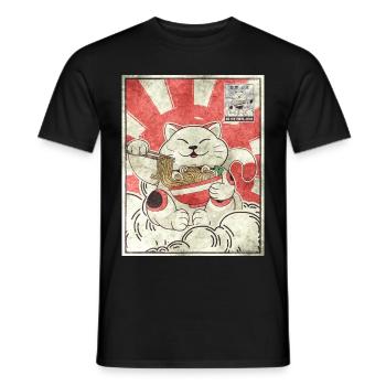 Maneki Neko Ramen Stamp Japanese Aesthetic G - Men's T-Shirt - black - Front - AI Model Male 178 light (178cm)