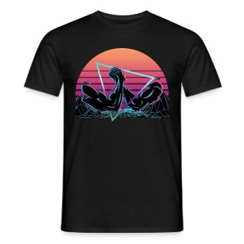 Arm Wrestling Vaporwave Aesthetic Retro - Men's T-Shirt - black - Front - AI Model Male 178 light (178cm)