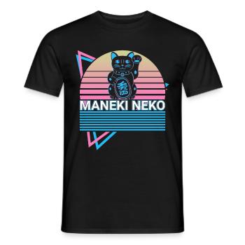 Maneki Neko Katze Retro Geschenk - Männer T-Shirt - Schwarz - Vorne - AI Model Male 178 light (178cm)