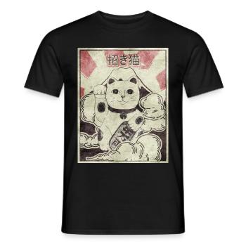 Maneki Neko Cat Japonais Esthétique Vintage Ges - T-shirt homme - noir - Devant - AI Model Male 178 light (178cm)