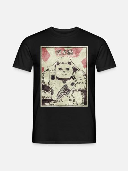 Maneki Neko Katze Japanisch Ästhetisch Vintage Ges - Männer T-Shirt - Schwarz