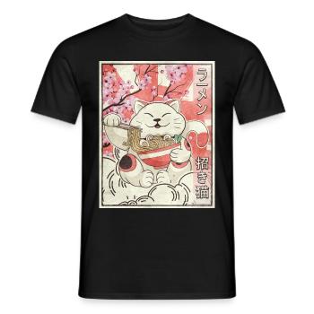 Maneki Neko Cat Ramen Japanese Aesthetic Ges - Men's T-Shirt - black - Front - AI Model Male 178 light (178cm)