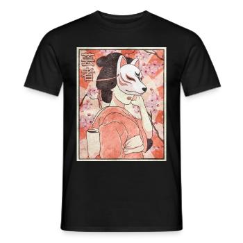 Geisha Kitsune Mask Japanese Gift - Men's T-Shirt - black - Front - AI Model Male 178 light (178cm)