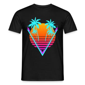 Vaporwave Esthétique Rétro Sunset Palm - T-shirt homme - noir - Devant - AI Model Male 178 light (178cm)