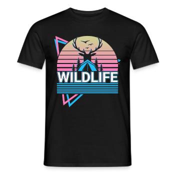 Wildlife Camping Reindeer Retro - Men's T-Shirt - black - Front - AI Model Male 178 light (178cm)