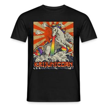 Kaiju Einhorn Kanagawa Welle Kaijunicorn - Männer T-Shirt - Schwarz - Vorne - AI Model Male 178 light (178cm)