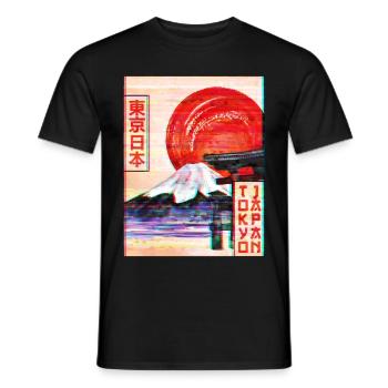 Berg Fuji Tokio Japan Vaporwave Ästhetik - Männer T-Shirt - Schwarz - Vorne - AI Model Male 178 light (178cm)