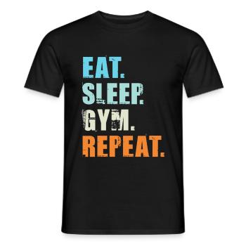 EAT SLEEP GYM REPEAT t-shirt workout gym fitness - Men's T-Shirt - black - Front - AI Model Male 178 light (178cm)
