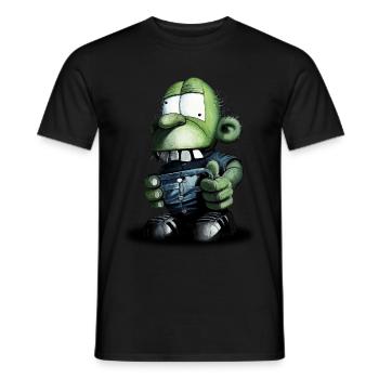 Little green goblin goblin with sneakers - Men's T-Shirt - black - Front - AI Model Male 178 light (178cm)