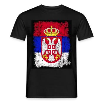 Serbie Serbie Srbija Србија drapeau aux armoiries - T-shirt homme - noir - Devant - AI Model Male 178 light (178cm)