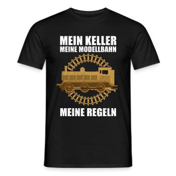 Mein Keller Meine Modellbahn Lokomotive - Männer T-Shirt - Schwarz - Vorne - AI Model Male 178 light (178cm)