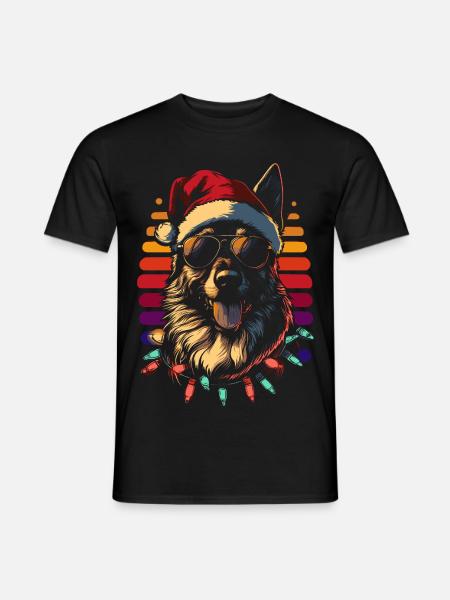 Berger allemand avec lunettes de soleil et guirlandes lumineuses Weih - T-shirt homme - noir