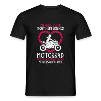 Ich habe zwar nicht mein eigenes Motorrad Bikerin - Männer T-Shirt - Schwarz - Vorne - AI Model Male 178 light (178cm)