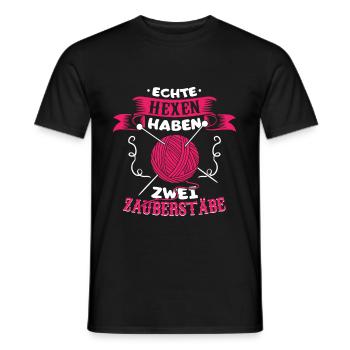 Real witches have two wands crochet knitting - Men's T-Shirt - black - Front - AI Model Male 178 light (178cm)