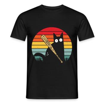 Baseball Cat Vintage Crazy Cat Softball Lanceur - T-shirt homme - noir - Devant - AI Model Male 178 light (178cm)