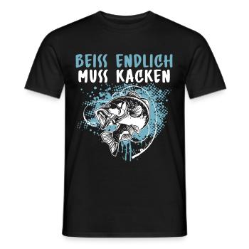 Lustiges Angler Fischer Beiss endlich muss kacken - Männer T-Shirt - Schwarz - Vorne - AI Model Male 178 light (178cm)