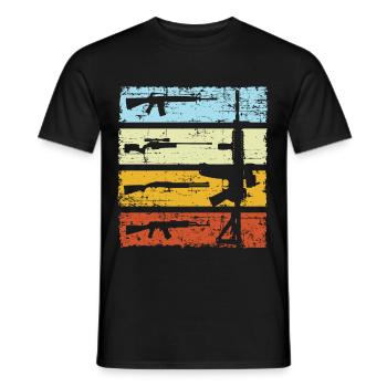 Pistolet de mitrailleuse rétro canon sportif - T-shirt homme - noir - Devant - AI Model Male 178 light (178cm)