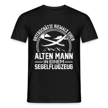 Unterschätze nie einen alten Mann in Segelflugzeug - Männer T-Shirt - Schwarz - Vorne - AI Model Male 178 light (178cm)