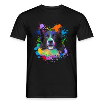 Border Collie Chien amoureux des animaux Chiens Peinture à l’eau - T-shirt homme - noir - Devant - AI Model Male 178 light (178cm)