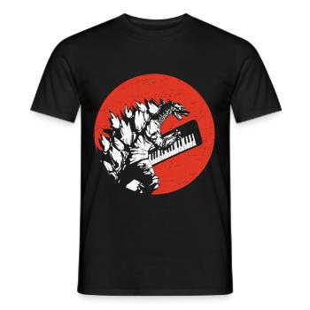 Retro Japan Synthesizer Dino Analog Synth - T-shirt homme - noir - Devant - AI Model Male 178 light (178cm)