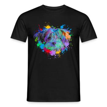 Bolonka Dog Animal Lover Dogs Watercolor Water Art - Men's T-Shirt - black - Front - AI Model Male 178 light (178cm)