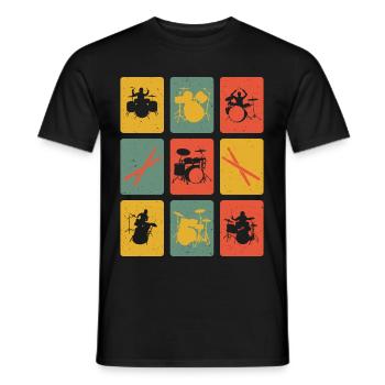 Rétro batterie joueur Drummer Drumsticks musique - T-shirt homme - noir - Devant - AI Model Male 178 light (178cm)