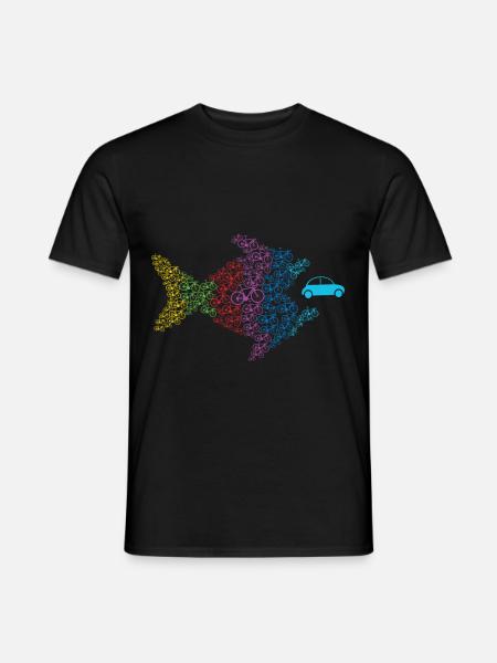 Retro fiets vis eet auto fiets minnaar fietsers - Heren T-shirt - zwart