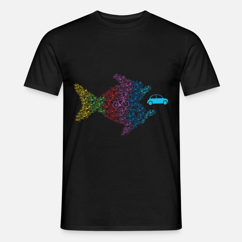 Retro Bicycle Fish Eats Car Bicycle Lover Cyclists - Männer T-Shirt - Schwarz
