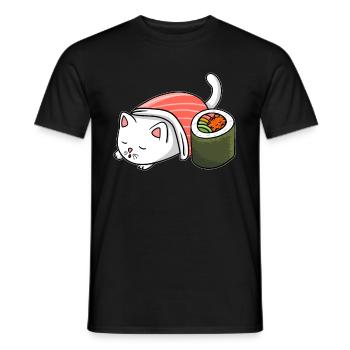 Kawaii Cat Sushi Japan Manga Anime Cat - Men's T-Shirt - black - Front - AI Model Male 178 light (178cm)