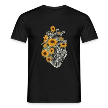 Anatomical Heart Sunflower Floral Heart Flowers - Men's T-Shirt - black - Front - AI Model Male 178 light (178cm)
