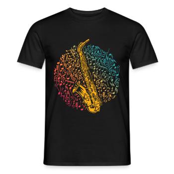 Saxophone Musical Notes Musician Jazz Saxophonist Retro - Men's T-Shirt - black - Front - AI Model Male 178 light (178cm)