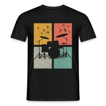 Vintage Drummer Set Musical Instrument Notes - T-shirt homme - noir - Devant - AI Model Male 178 light (178cm)
