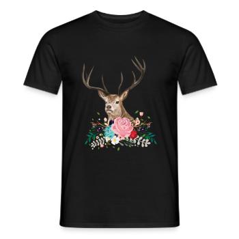 Deer Flower Antlers Floral Wildlife - Männer T-Shirt - Schwarz - Vorne - AI Model Male 178 light (178cm)