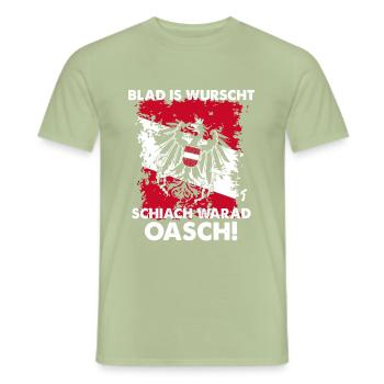 Blad Is Wurscht Schiach Warad Oasch - Männer T-Shirt - Sage - Vorne - AI Model Male 178 light (178cm)