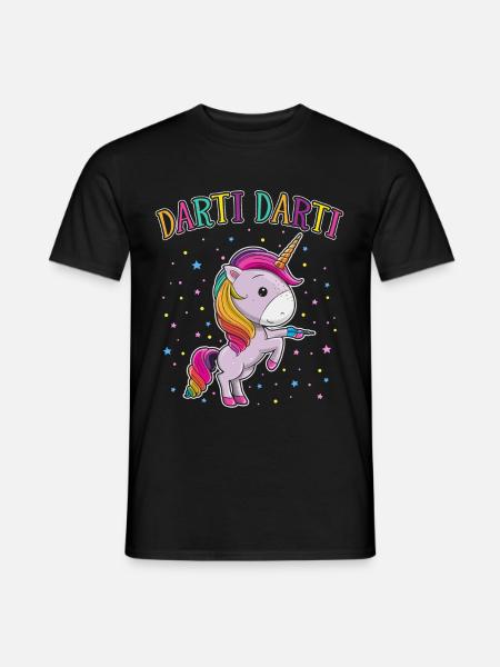 Darti Darti Cute Unicorn Darts Player Darts - Männer T-Shirt - Schwarz