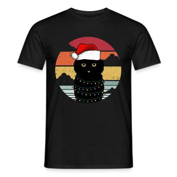 Weihnachtskatze mit Weihnachtslichtern - Männer T-Shirt - Schwarz - Vorne - AI Model Male 178 light (178cm)